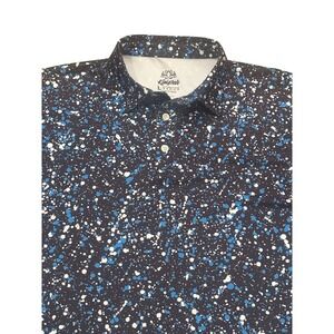 Kaipar Mens Large Black Blue White Paint Splatter Performance Golf Polo